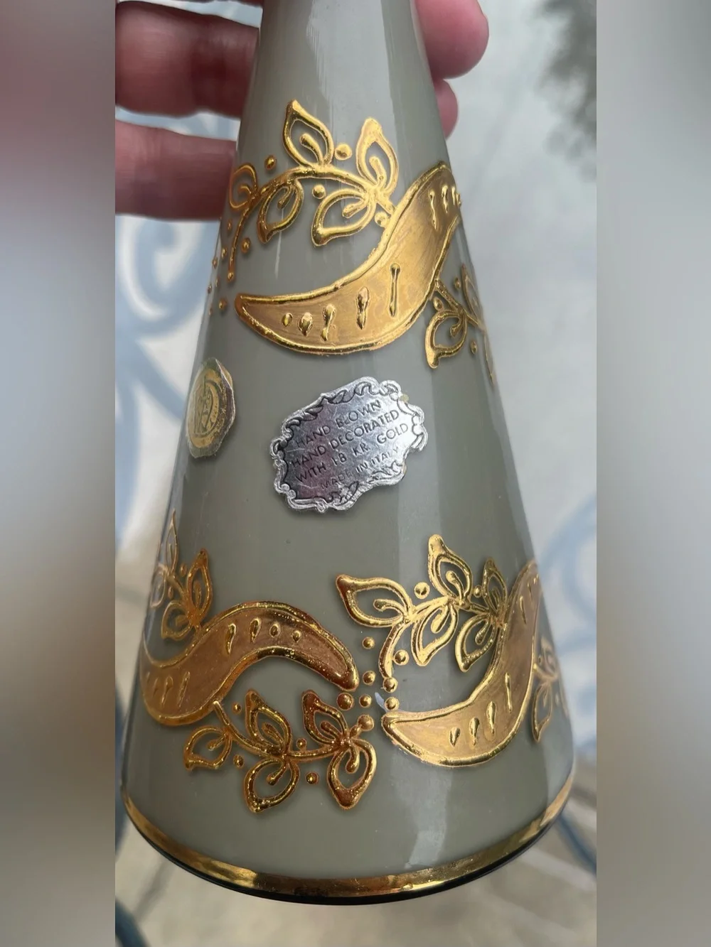 Vintage Italian Hand Blown Glass Vase – Hand Decorated 18K Gold Old Hollywood
